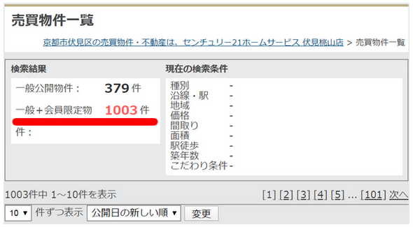 売買物件一覧で一般公開物件より会員限定物件が情報豊富です。