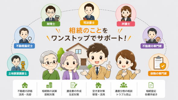 相続や贈与に関わる問題や不動産に関わる問題、借地・賃貸に関わる問題や生前対策、資産評価及び相続税の試算などお悩みに応じてワンストップ提案いたします。